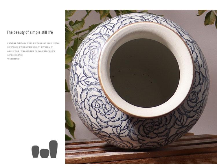 Chinese Retro Blue and White Porcelain Vase for Floral Arrangements