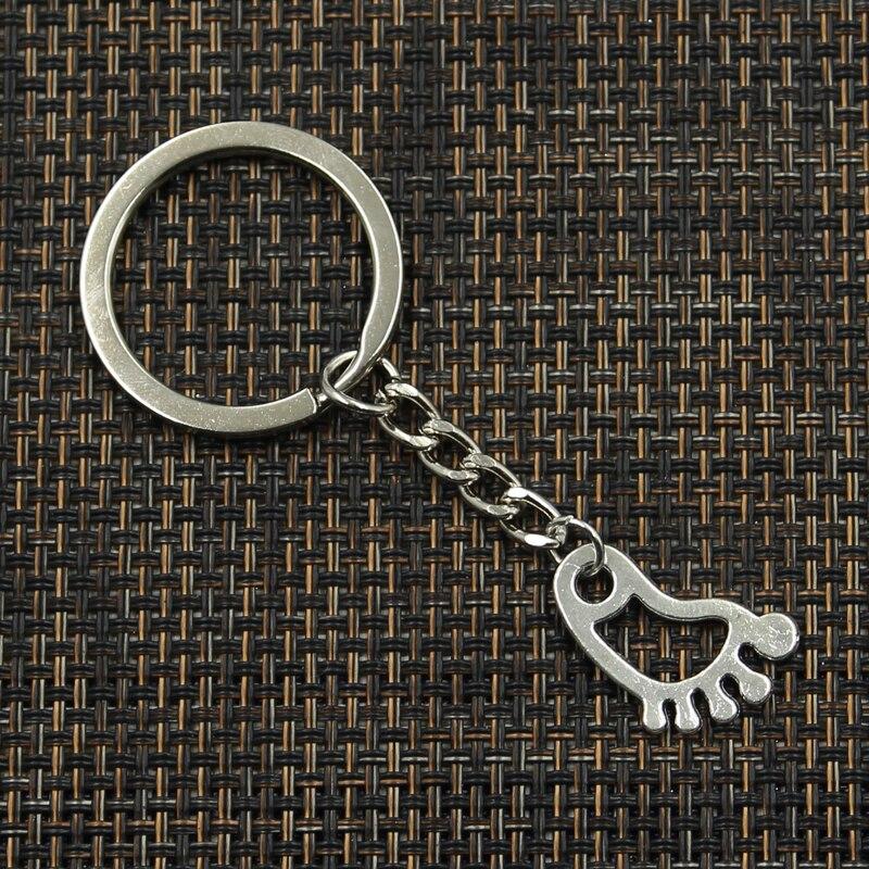 Fashion 30mm Key Ring Metal Key Chain Keychain Jewelry Antique   Plated Hollow Foot Feet 22x14mm Pendant