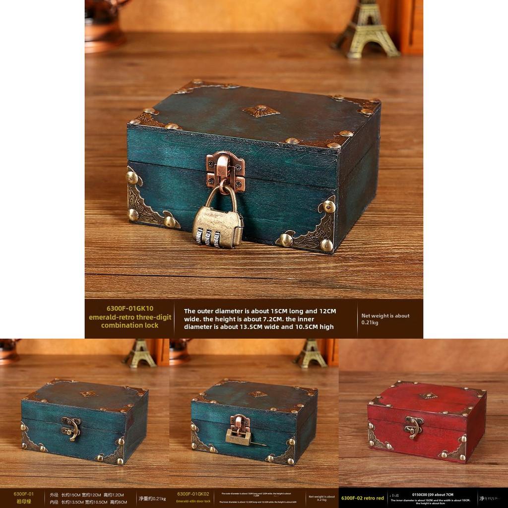 Vintage Style Wooden Jewelry Box With Lock Desktop Organizer For Home Decor