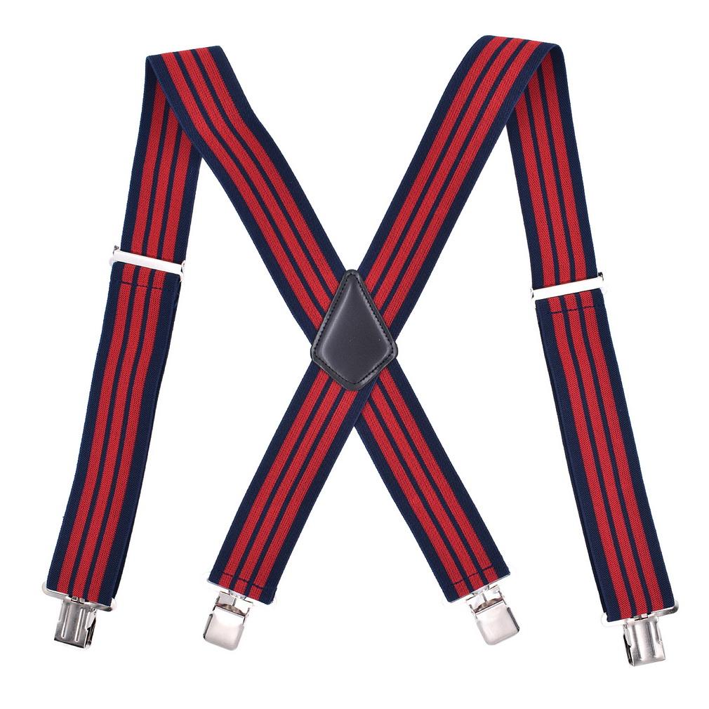 Men's 5CM Wide X-Back Suspenders Elastic 4 Clips Heavy Duty Adjustable Braces