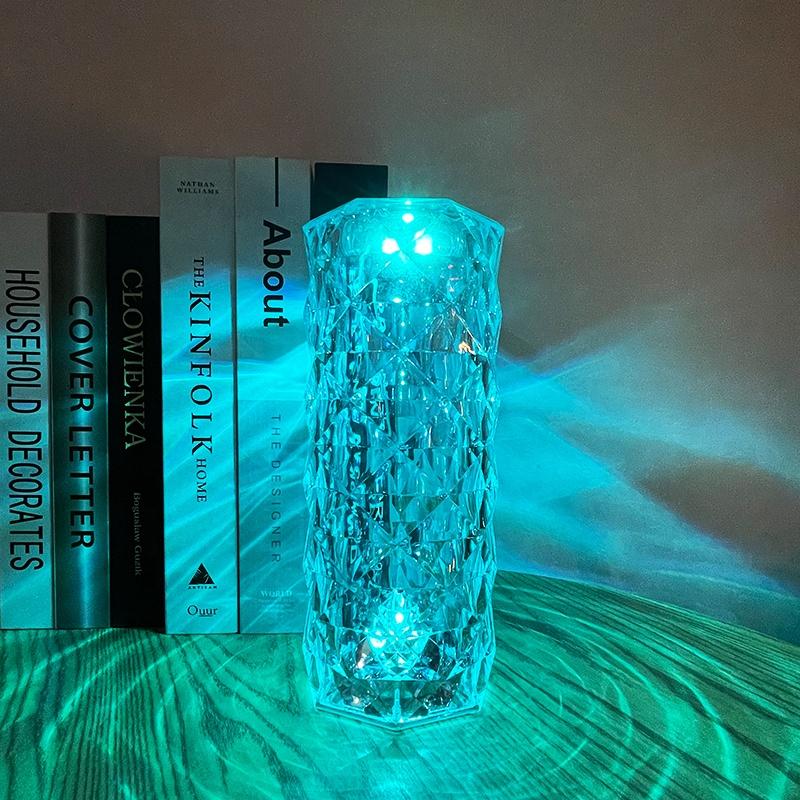 16 colores táctiles Led Rose Dia Mond lámparas Usb regulable Control táctil Lámpara de mesa de cristal para el hogar