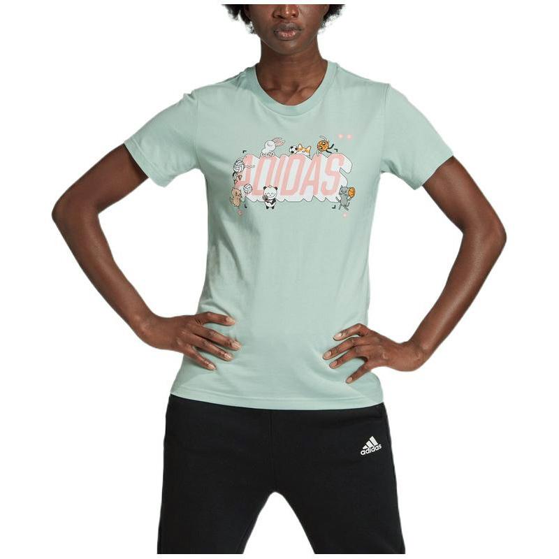 Adidas Color Letter Print Short Sleeve T-Shirt Women Tops Light-Green GD5770