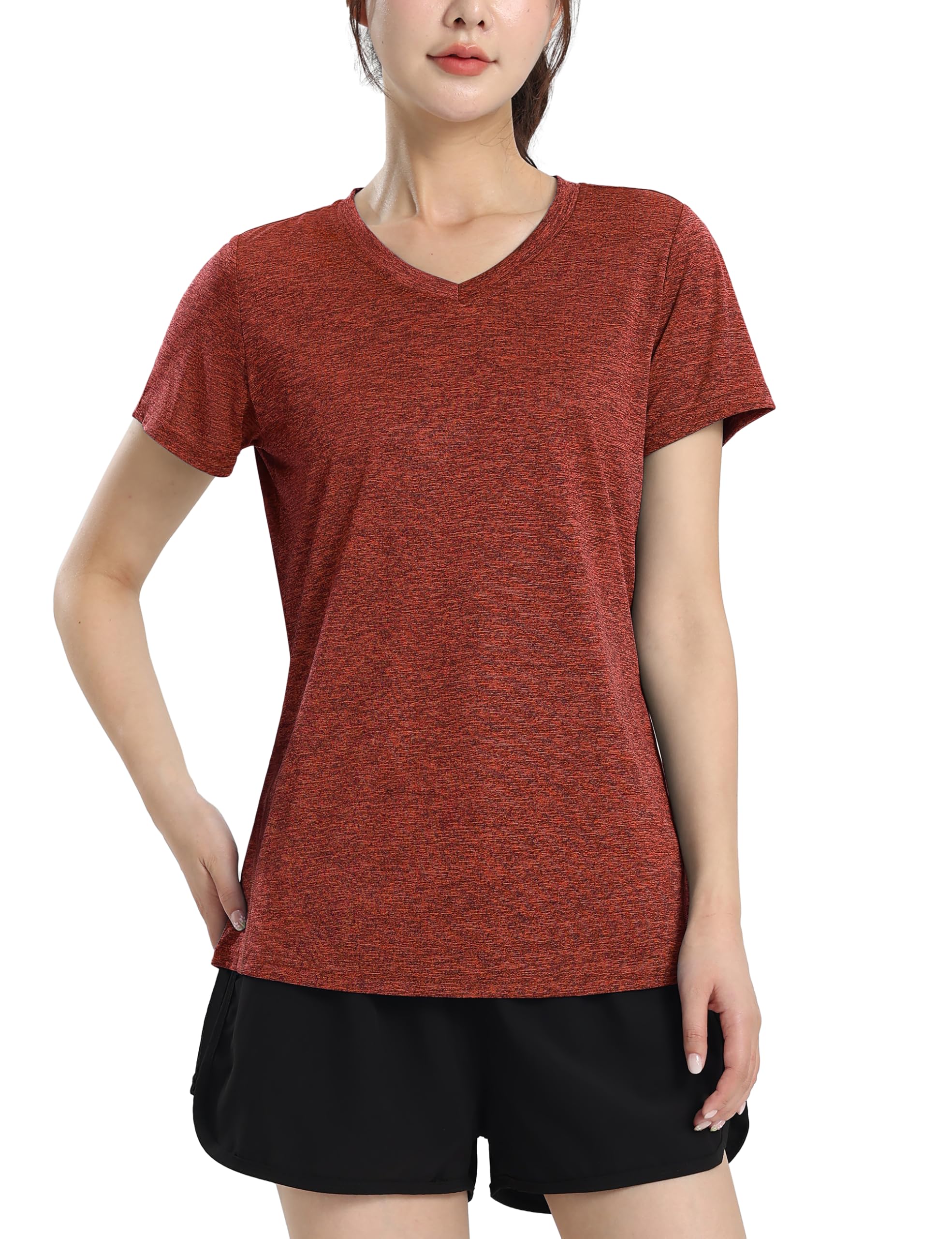 

TACVASEN Спортивный однотонный с коротким рукавом для зала и темного размера L женский топ, цвет, ходьба, фитнес, одежда, одежда для отдыха, оранжевый,