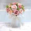 White Bridal Bouquet Silk Flowers Roses With Yarn Bridesmaid Wedding Bouquet Simulation Flower Artificial Wedding Accessories