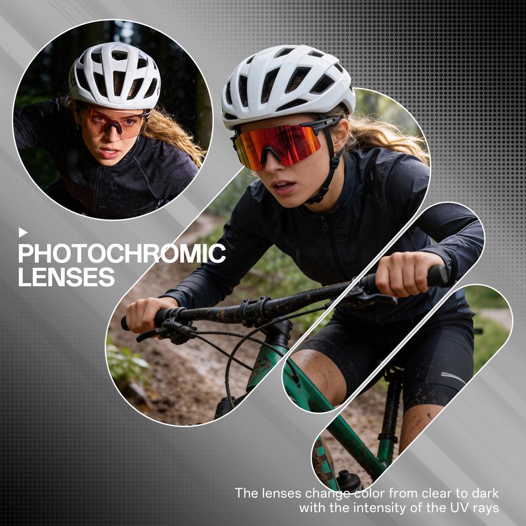 SCVCN Photochrome Radsportbrille Herren Sonnenbrille Outdoor Radfahren Rennrad Mountainbike Brille und Damen Freizeit Wandern Winddicht