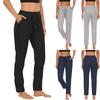 Women High Waist Yoga Pants Solid Color Pocket Sports Fitness Straight Leg Casual Trousers