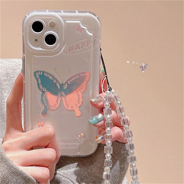 

Корейский милый полый браслет с бабочками и кристаллами, лазерный чехол для Iphone 14 13 12 11 Pro Max, фоторамка, противоударный мягкий чехол, принципиально