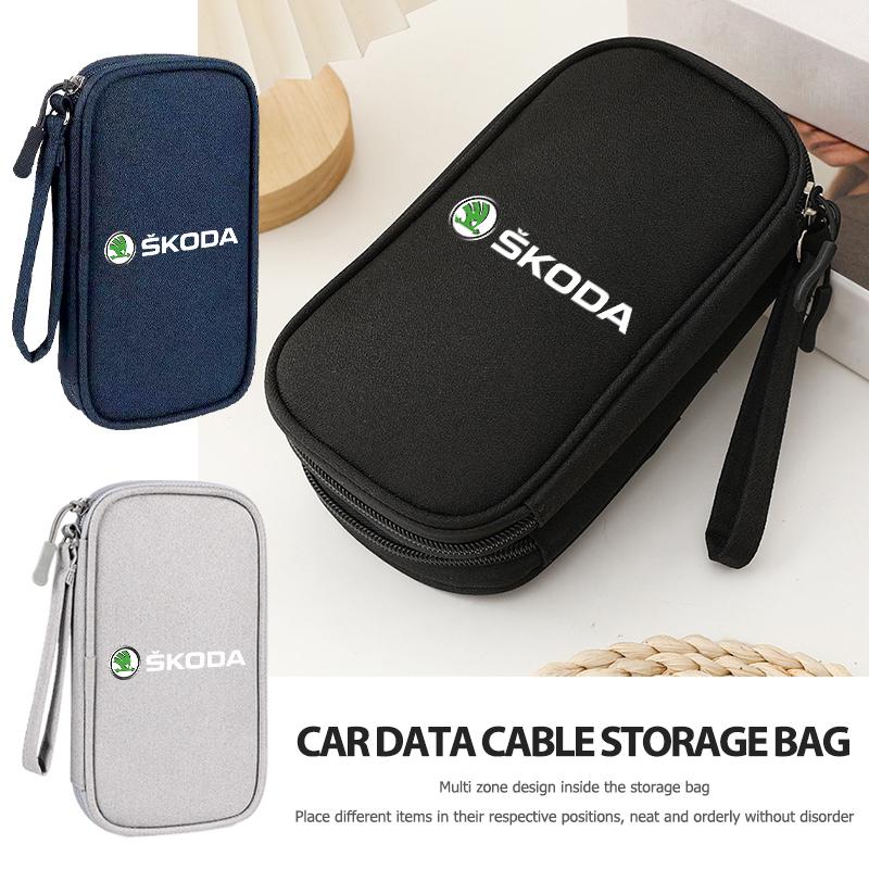 AAABR1 Travel Portable Digital Accessories Storage Bag Organizer For Skoda Kamiq Karoq Octavia 2 3 Rapid Scala Kami Fabia VII VRS