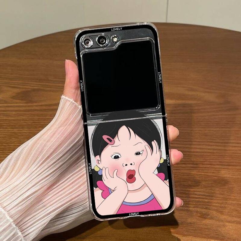 Touching Face And Pouting Mouth Girl Phone Case For Samsung Galaxy Z Flip 6 5 4 Transparent Hard Cover For Z Flip 3 Clear Fundas