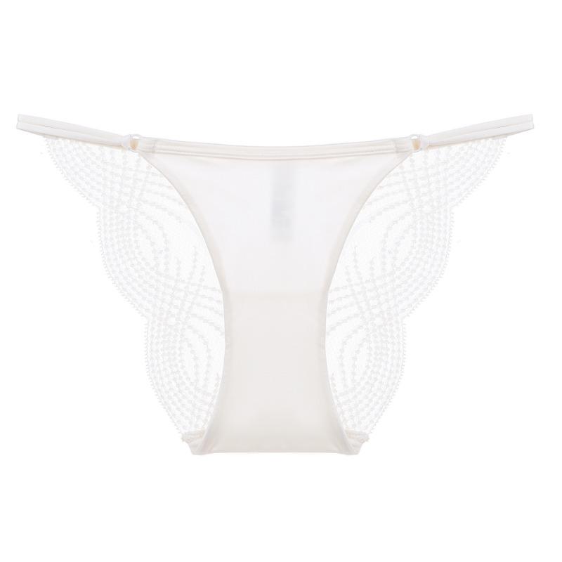 Women Sexy French Style Sheer Mesh Lace Low Waist Breathable Cotton Crotch Solid Panty
