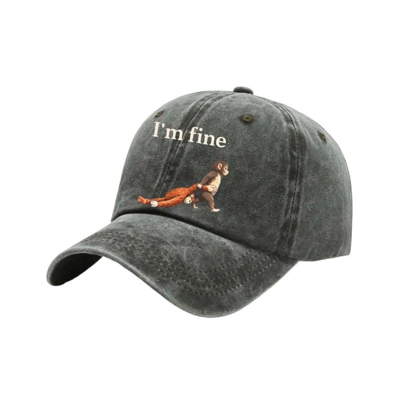 Punch Monkey Print Baseball Cap For Men And Women Unisex Adjustable Wash Cotton Sun Hat With Cartoon Pattern Daily Wear