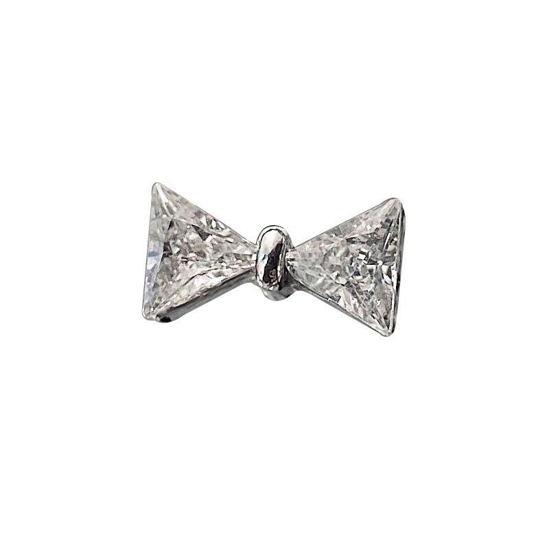 Bowknot Heart Tie Clip Zirconium Nail Art Rhinestones - Silver Shiny Nail Accessories