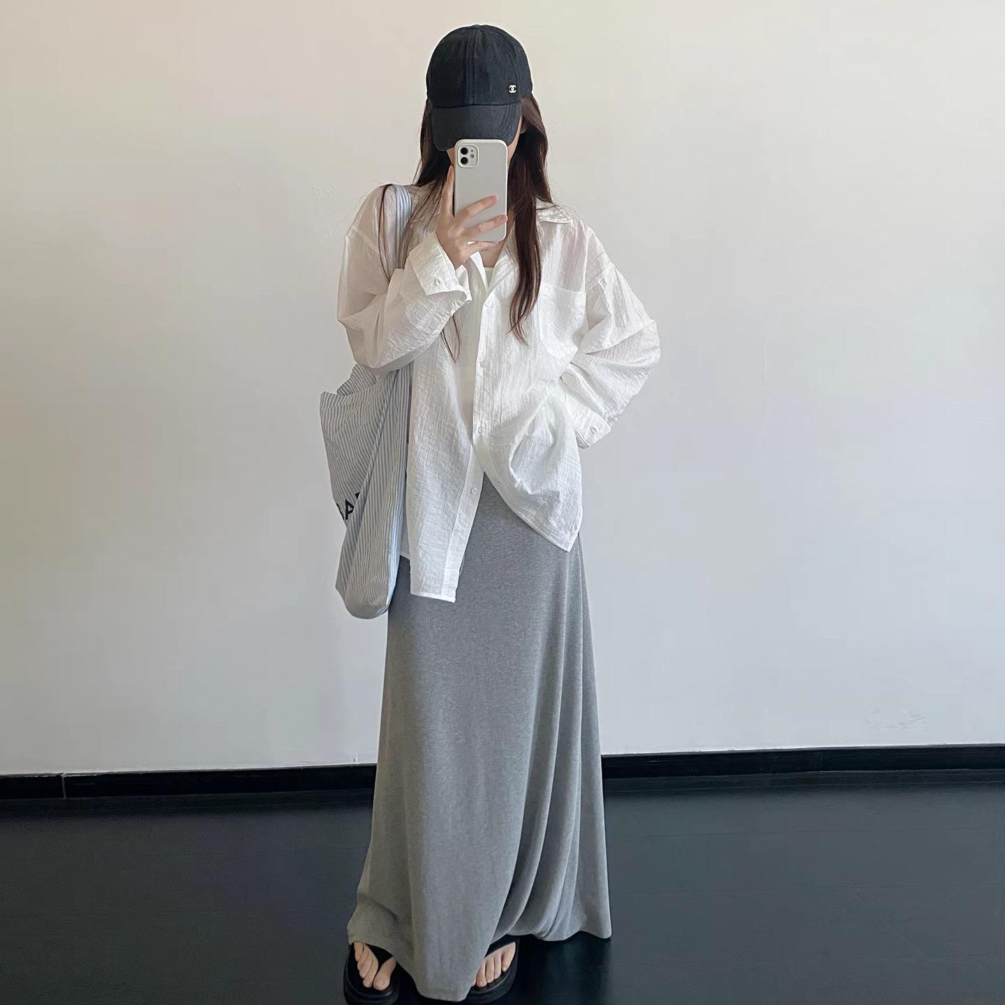 

High Waist Grey Drawstring Draping Midi Skirt - Korean Style, Slimming A-line for Spring/Summer 2026 2XL сірий