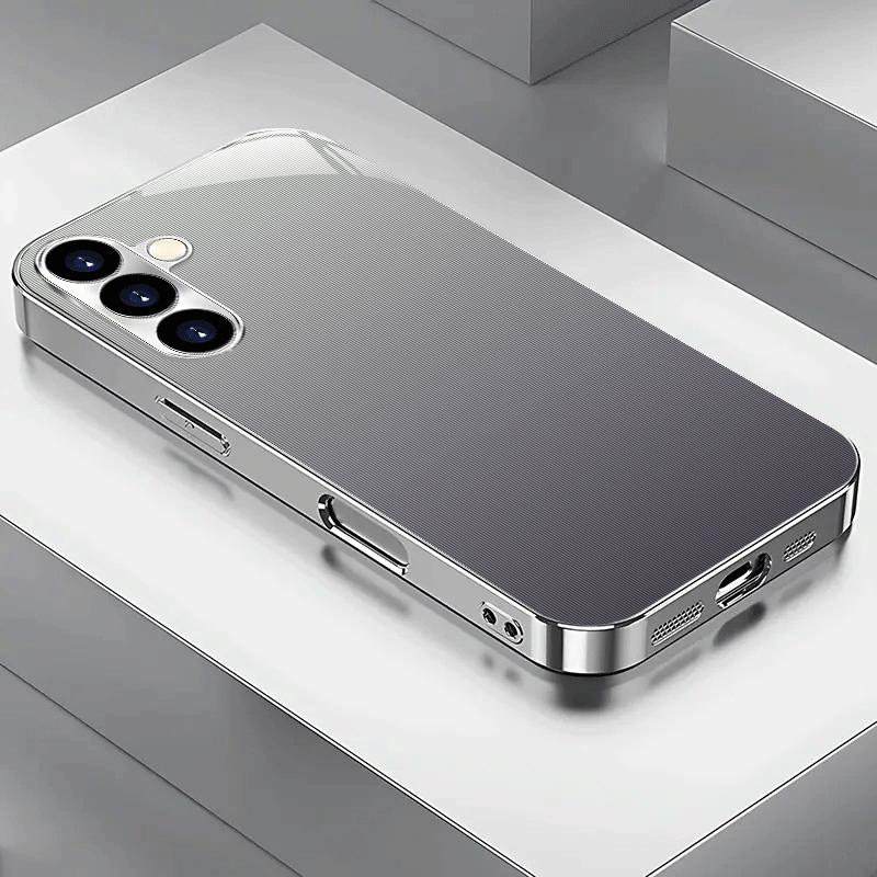 New Minimalist Striped Pattern Electroplated Glass Phone Case, Suitable for Samsung S26/S25/S24/S23/S22/S21/S20, Etc. Models