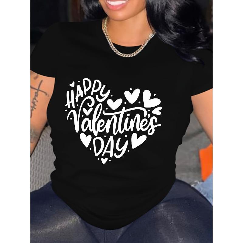 

European Size Women s Valentine s Day Short Sleeve T-Shirt - Happy Valentine s Day Heart & HAPPY VALENTINE s DAY Lettering Print 4XL