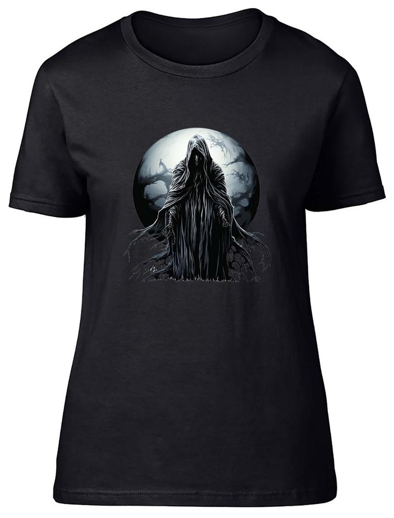 Grim Reaper Unisexs TShirt Gothic Moon Death Skeleton Ladies Gift Tee