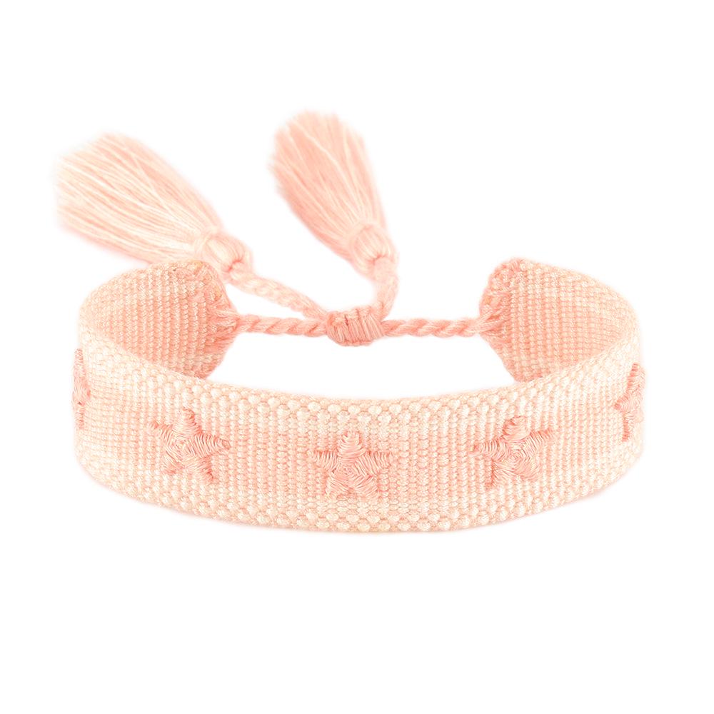 Women's Handwoven Star & Heart Tassel Bracelet with Personalized Embroidery