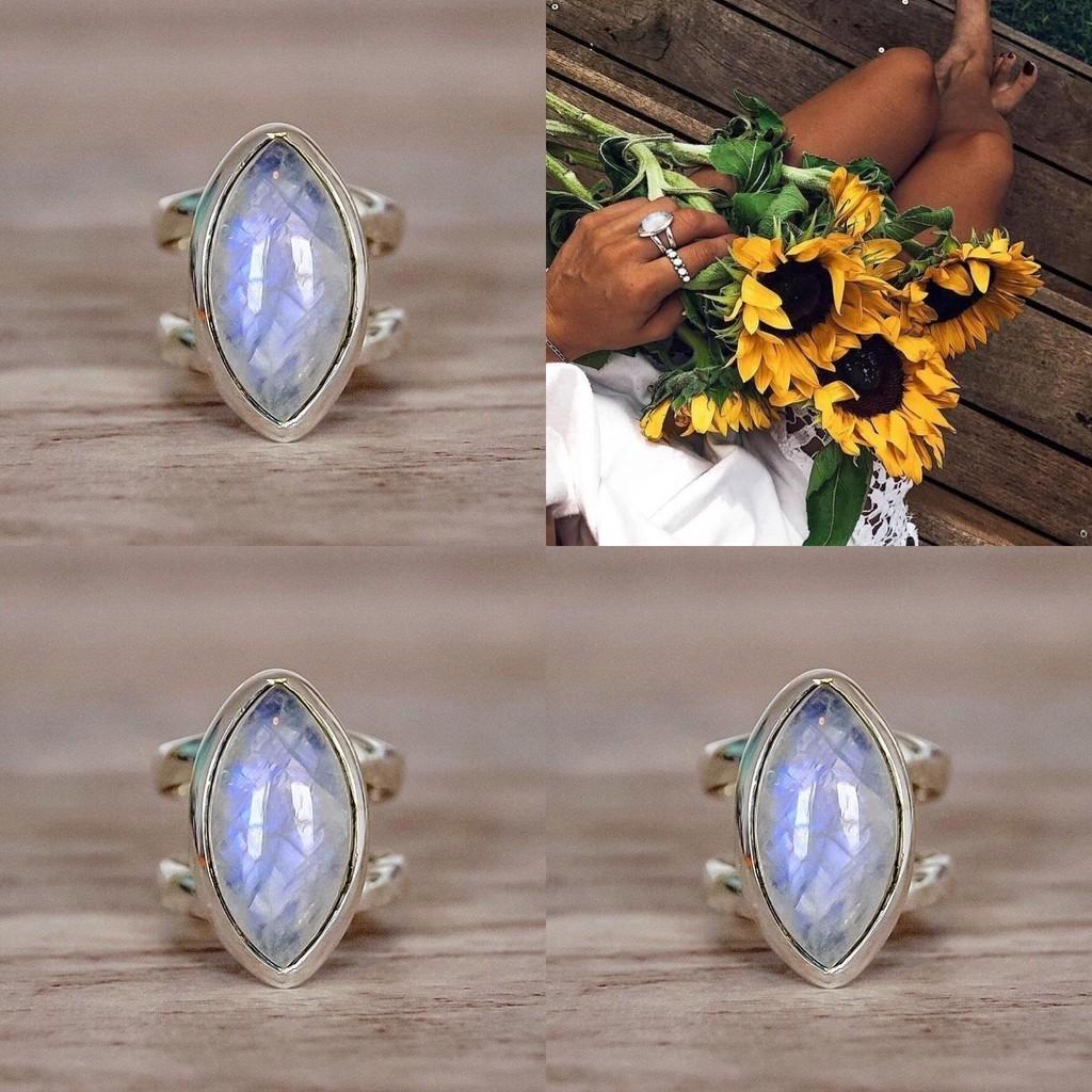 Vintage Punk Style Antique Silver Moonstone Ring Wholesale European And American Hot Selling Jewelry
