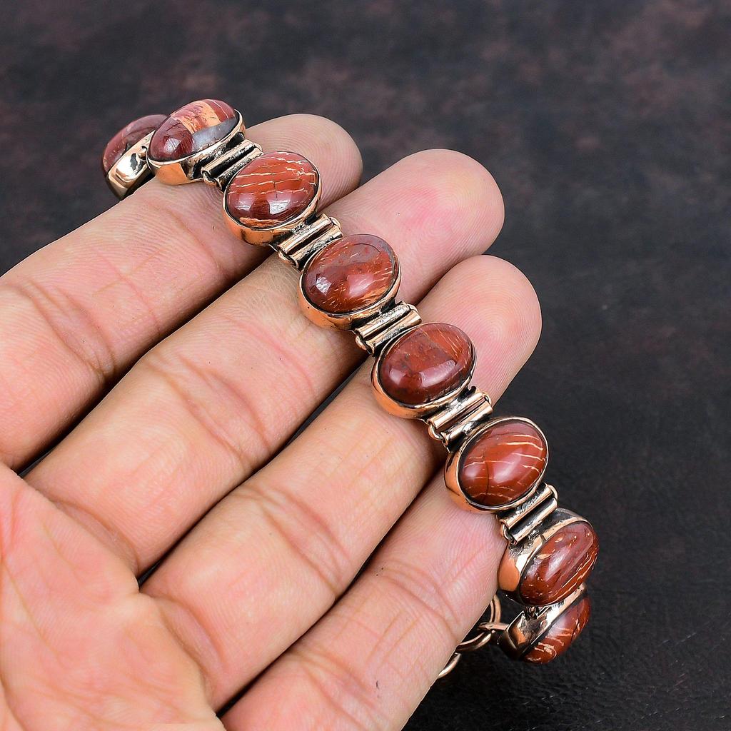 Red Snakeskin Jasper Bracelet Copper Bracelet Adjustable Chain Bracelet Beautiful Copper Jewelry Handmade Gemstone Bracelet Gifts For Mother