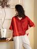 Retro Artistic Linen Embroidered V-Neck Women's Five-Sleeve Pullover - 2026 Spring Collection