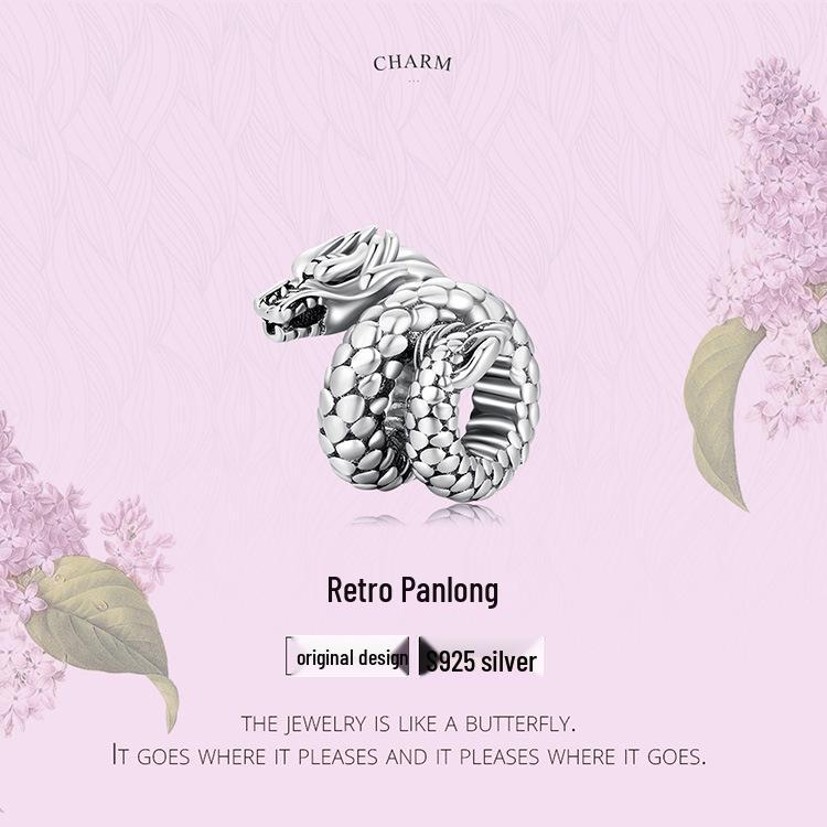 925 Sterling Silver Retro Dragon DIY Loose Beads - Chinese Style Textured Jewelry Accessories