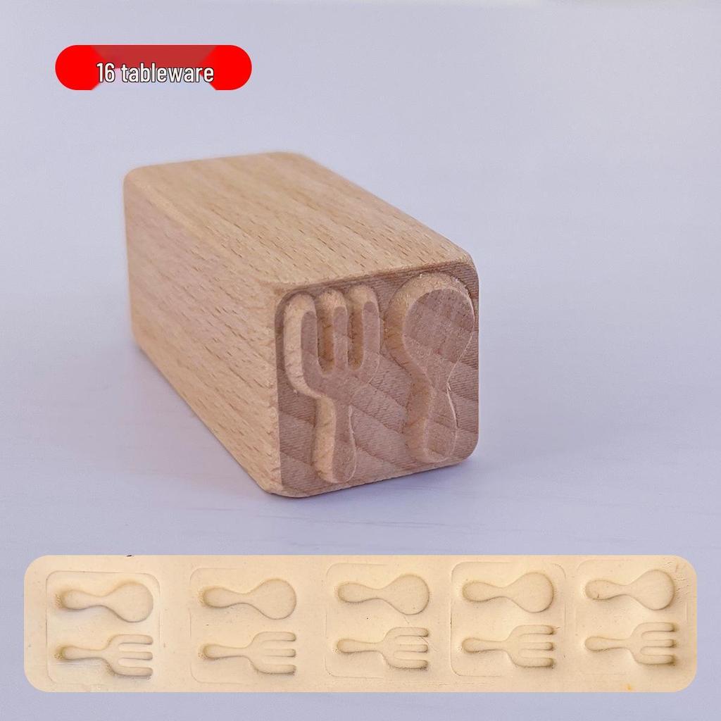16-Piece Handcrafted Solid Wood Stamps for Clay Sculpting and Cartoon Mooncake Textures