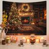 Vintage Christmas Fireplace Tapestry: Holiday Tree Photo Background Hanging Cloth
