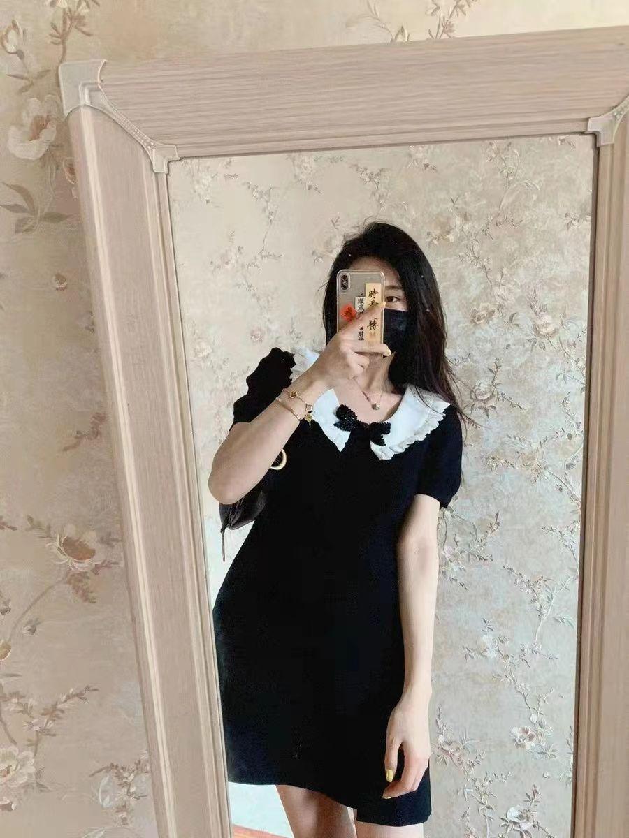 

Doll collar black dress children s summer new small man high sense small fragrance Hepburn style small black dress S