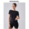Mitaogirl Kendall Black Sports Blouse Women's Quick-Drying Breathable Flab Hiding Yoga Clothes Fitness Short-Sleeved Shirt Thin