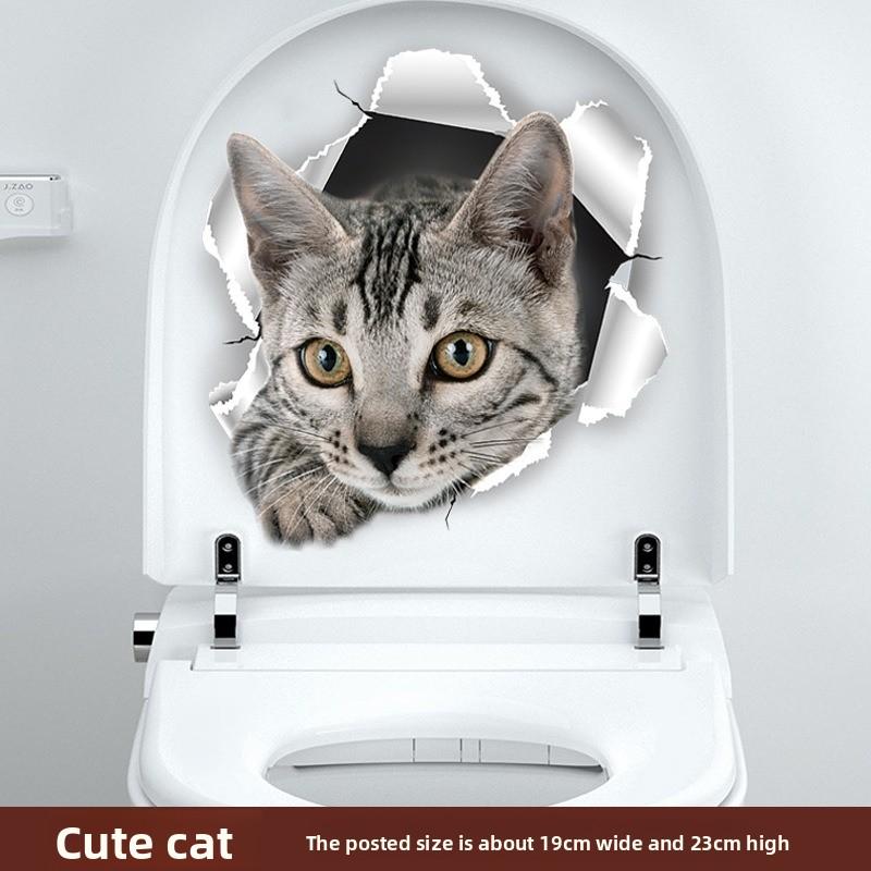 3D Katze Wandaufkleber Toilettenaufkleber Lochblick Bunt Badezimmer Heimdekoration Tier Vinyl Aufkleber Kunst Tapete Poster