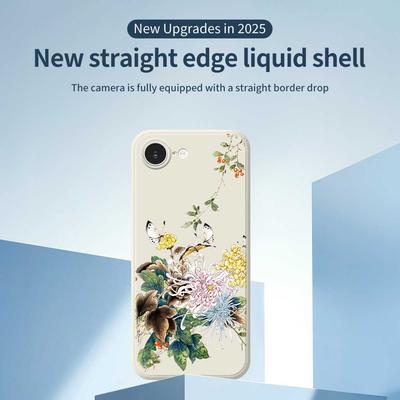 Für iPhone 16e Hülle Schmetterling Chrysanthemen Muster Druck Gerader Rand TPU Handy Rückseite