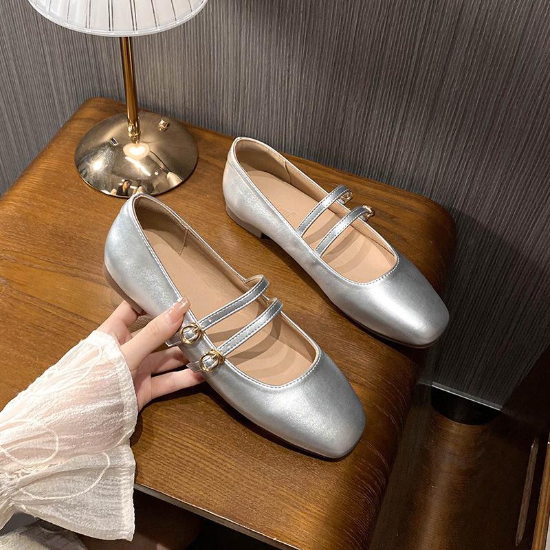 Fashion Double Belt Strap Mary Janes Woman Lolita Ballets Shoes Ladies Japanned Leather Flats Female Round Toe Brides Wedding Ballerinas