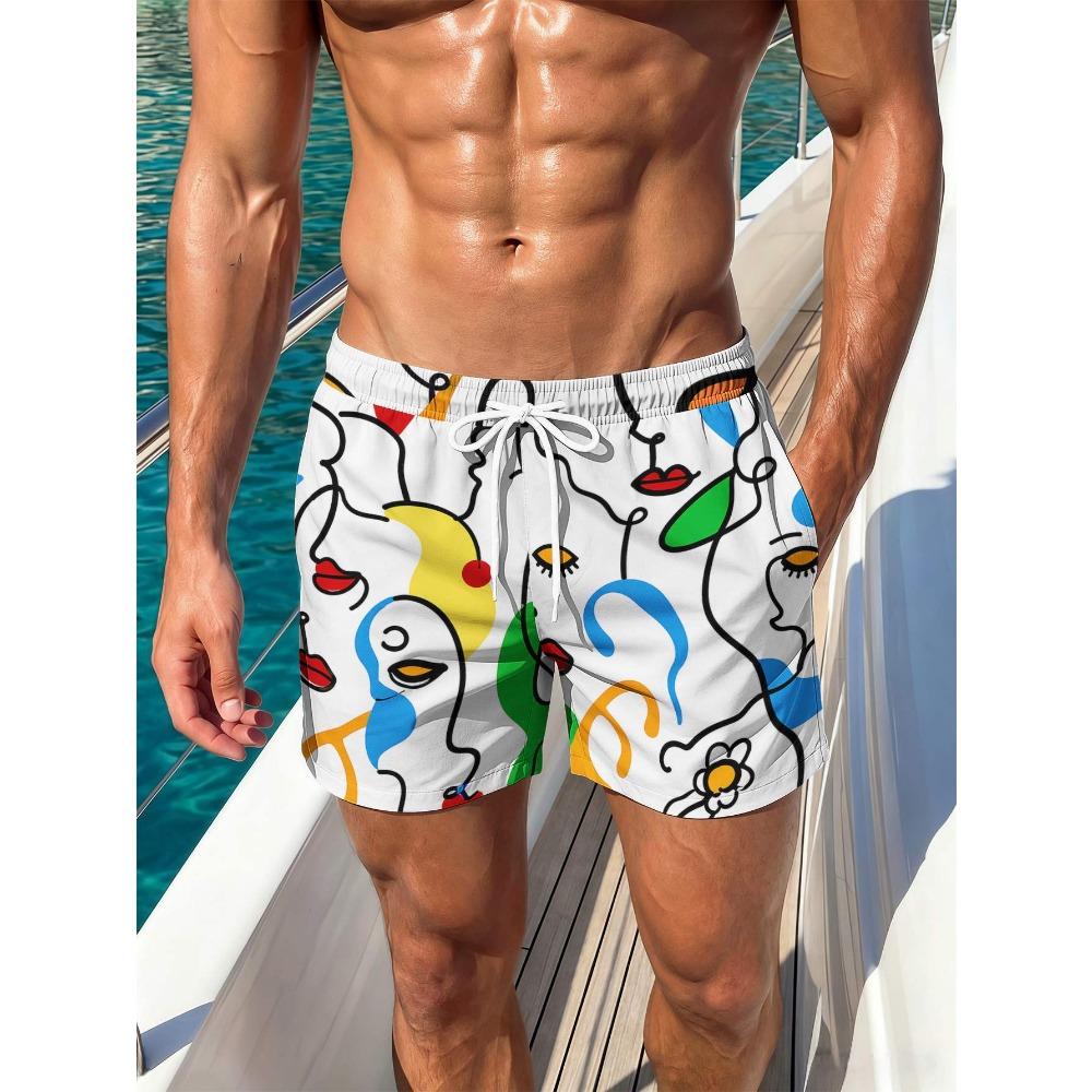 Fashionable Comfortable Plus Size Drawstring Loose Colorful Creative 3D Shorts Men Summer Leisure Holiday Cool Daily Versatile Shorts