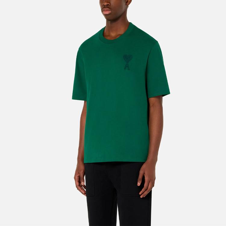 AMIPARIS Tonal Ami De Coeur Heart Embroidery Loose Fit Round Neck Short Sleeve T-Shirt Men Tops Green A21HJ128726-300
