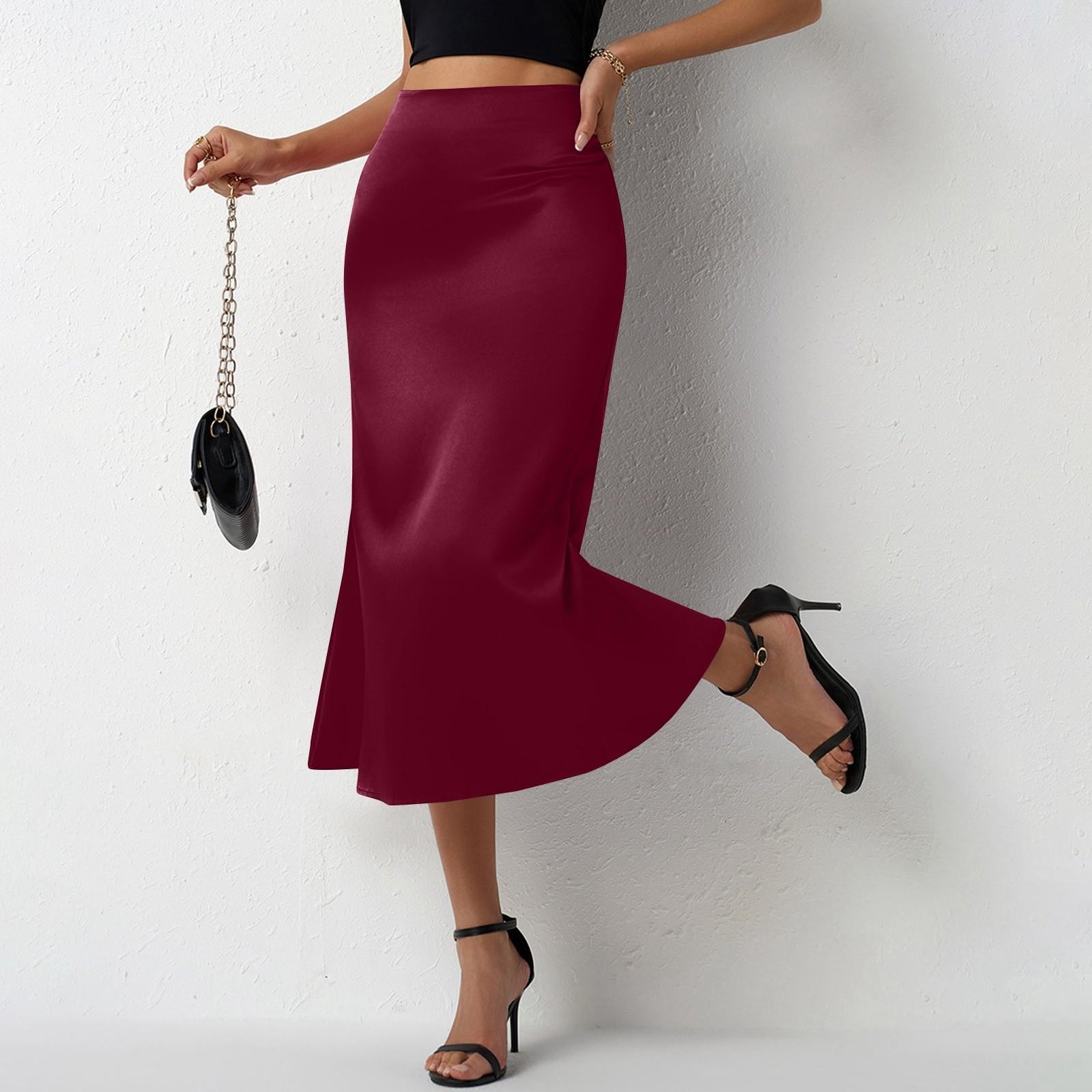 

Женская модная и повседневная французская элегантная драпированная атласная юбка L винный