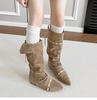 Fashion New Style Fashion Boots Women Vintage Tassel Cowgirl Pointed Toe Denim Ankle Boots Woman High Heels Pleated Western Booties