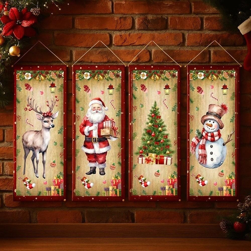 4pcs Elk Christmas Hanging Flag Large Size Xmas Cloth Wall Couplet Merry Christmas Banner Garden