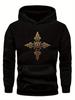 Plus Size Celtic Cross Hoodie - Black Casual Loose Fit with Golden Celtic Design