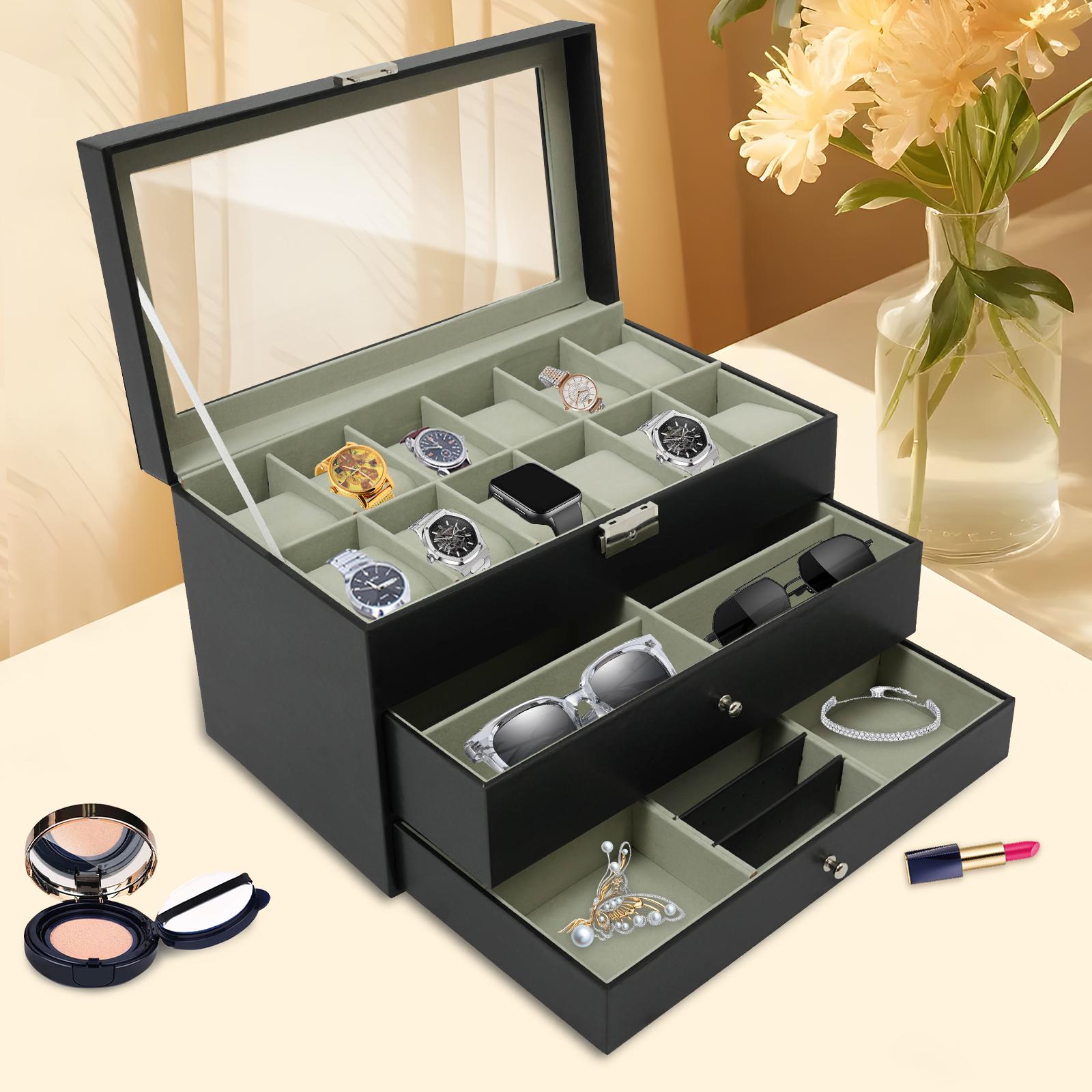 

3-Tier Organizer Box for Jewelry, Watches, Glasses & Accessories,Compact Desktop Display Cabinet, Multi-Layer Holder, Home Decor чорний