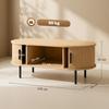 Oval Wooden Coffee Table, Sliding Doors, Hidden Storage, 100 x 55 x 40 cm, Natural Wood