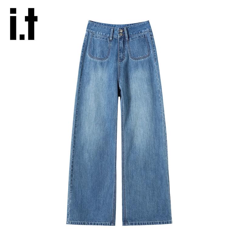 Izzue It Women s Retro Washed High-Waist Loose Wide-Leg Jeans M