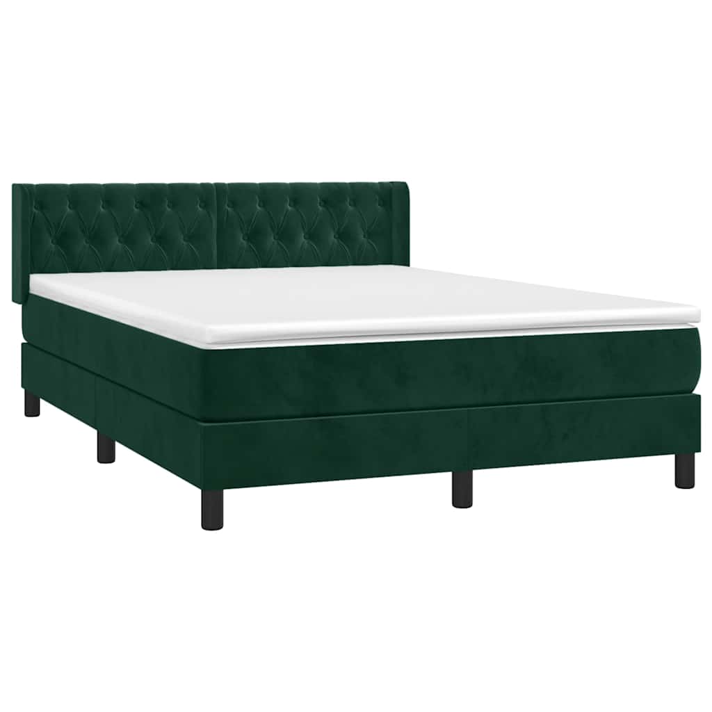 Box Spring Bed with Mattress Dark Green 140x200 cm Velvet