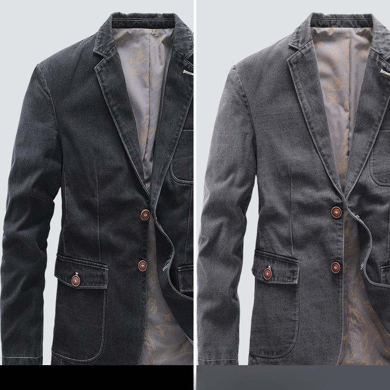 

Осенний мужской ретро джинсовый костюм повседневный маленький костюм формальный одинарный пиджак