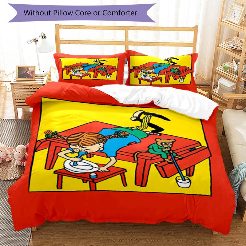 3pcs Pippi Longstocking Bedding Set Duvet Cover Closure Includes 1 Duvet Cover & 2 Pillowcases, Soft and Comfortable for All Seasons.