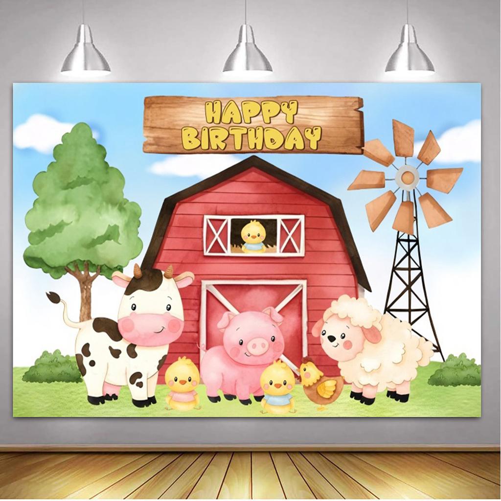 Farm animal theme banner background with customizable text for children's birthday party baby shower decoration background props