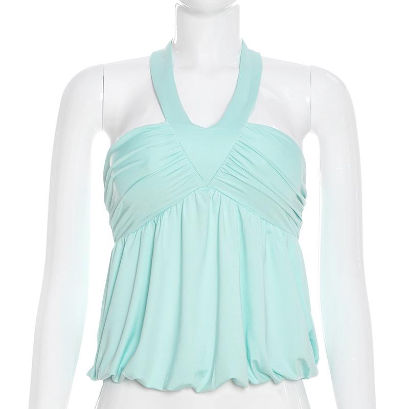 Q26TP022 Женский весенний топ-камзол на бретельках с открытой спиной, однотонный, с пэчворком, пикантный стиль Small