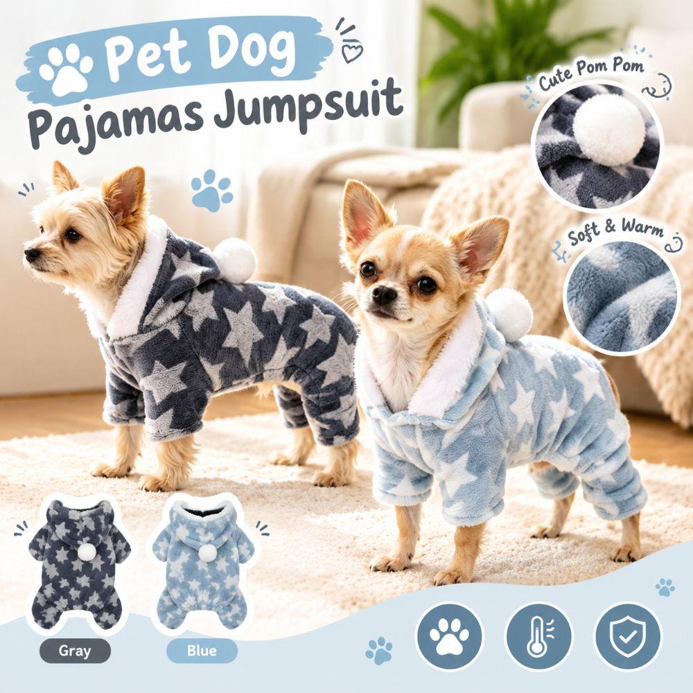 Star Pattern Dog Pajamas Soft Plush Pet Bodysuit Gifts Dog Jumpsuit Indoor