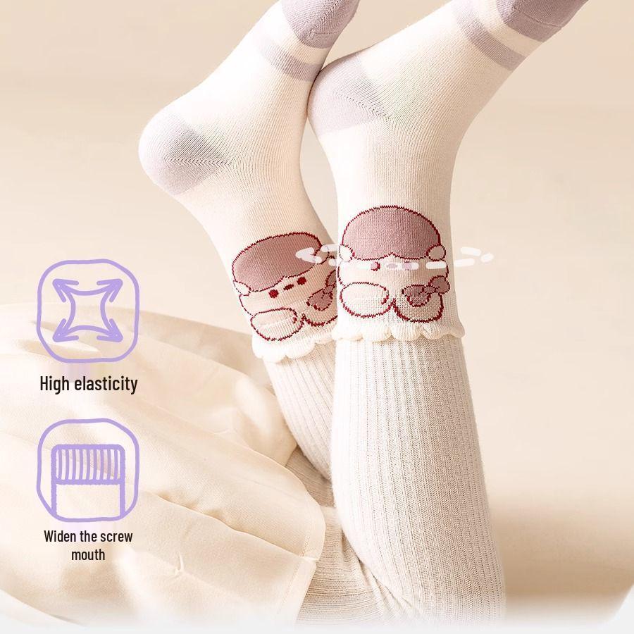 Princess Girls' Mid-Calf Cotton Socks – Cute Cartoon Design for Spring, Autumn, and Winter