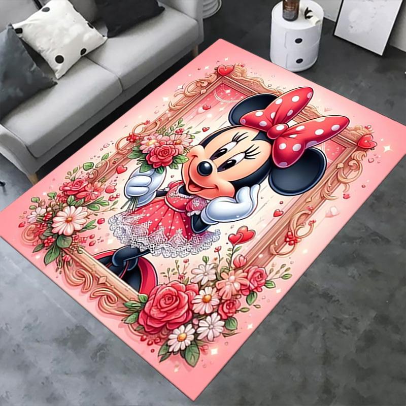 Office Carpet, Under Chair Rug, Gift for Home Decor, Minnie Mouse Inspired Floral Design, Soft and Warm Floor Mat for Room, Valentin