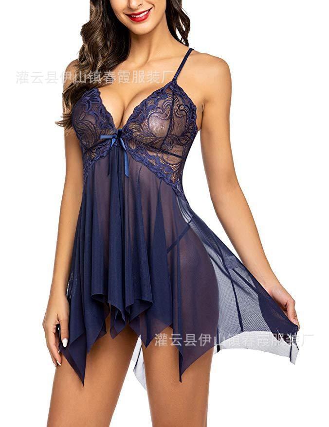 Summer female lace mesh sexy lingerie set temptation suspender pajamas